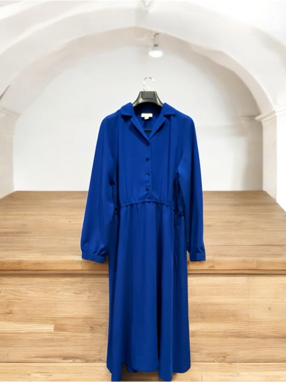Women's Long Sleeve Shirt Dress in Cobalt Blue